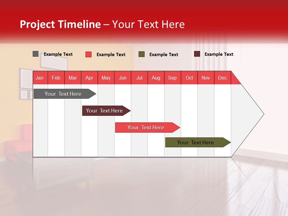 A Living Room With Yellow Walls And A Red Couch PowerPoint Template