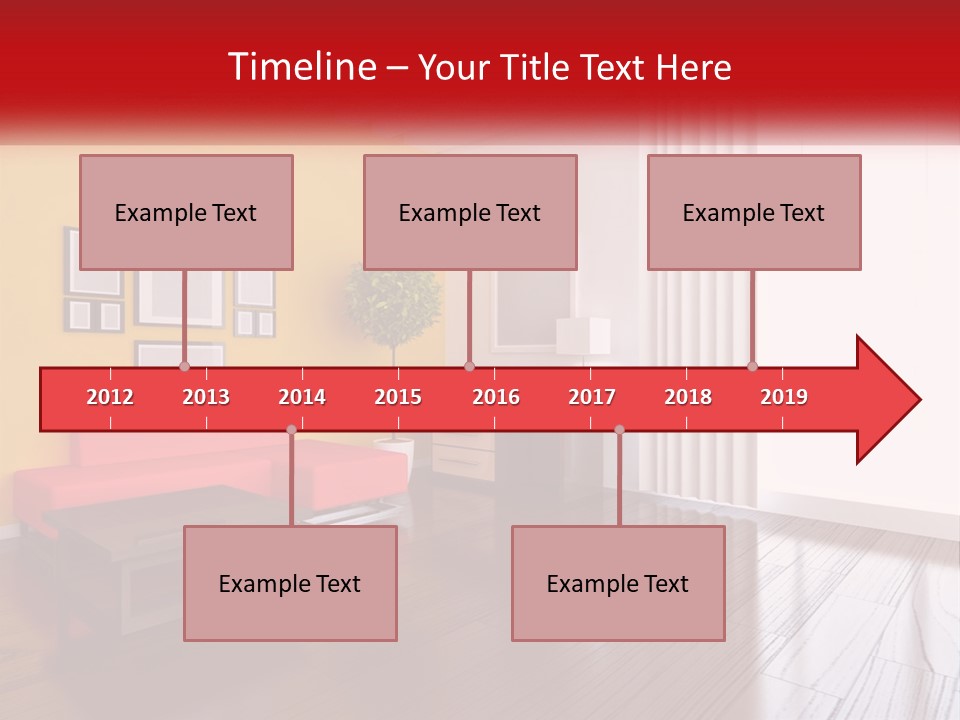 A Living Room With Yellow Walls And A Red Couch PowerPoint Template