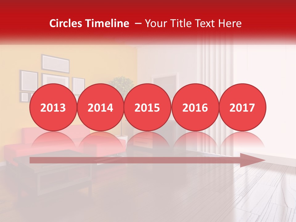 A Living Room With Yellow Walls And A Red Couch PowerPoint Template