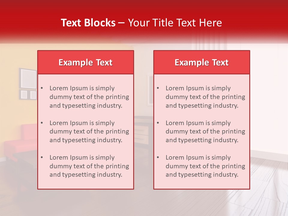 A Living Room With Yellow Walls And A Red Couch PowerPoint Template