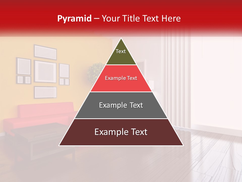 A Living Room With Yellow Walls And A Red Couch PowerPoint Template