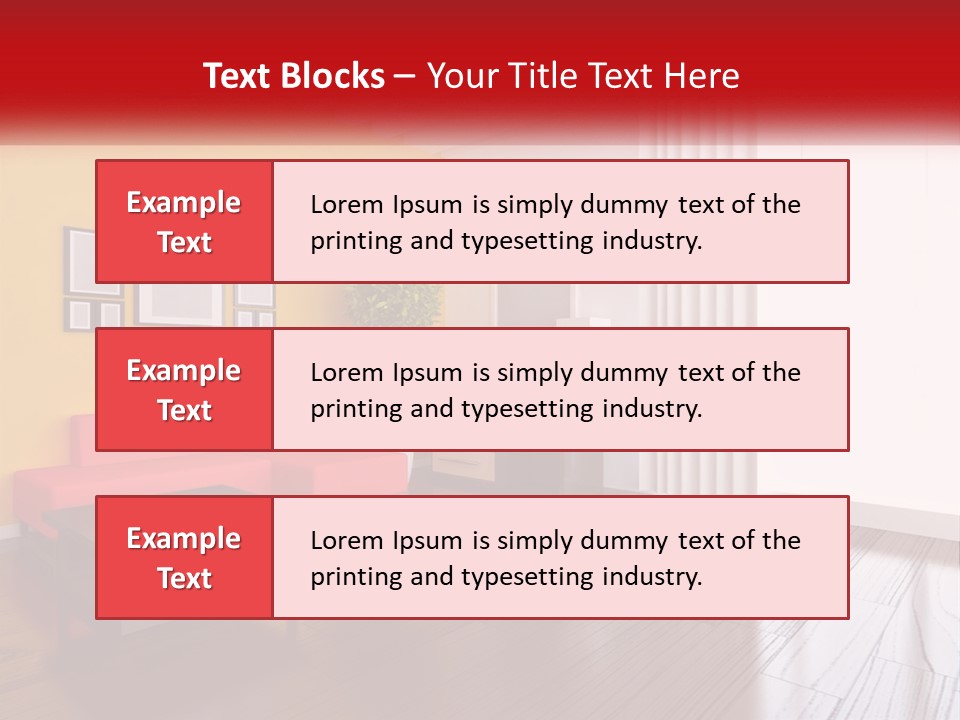 A Living Room With Yellow Walls And A Red Couch PowerPoint Template