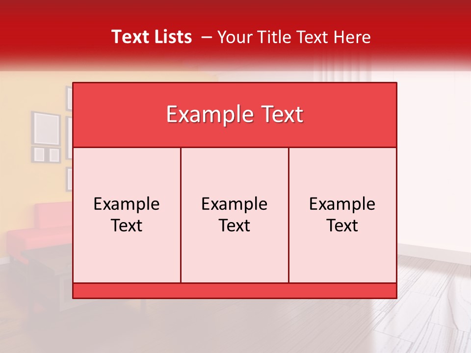 A Living Room With Yellow Walls And A Red Couch PowerPoint Template