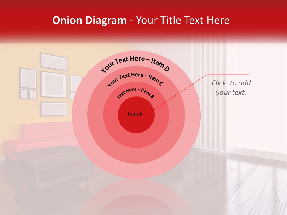 A Living Room With Yellow Walls And A Red Couch PowerPoint Template