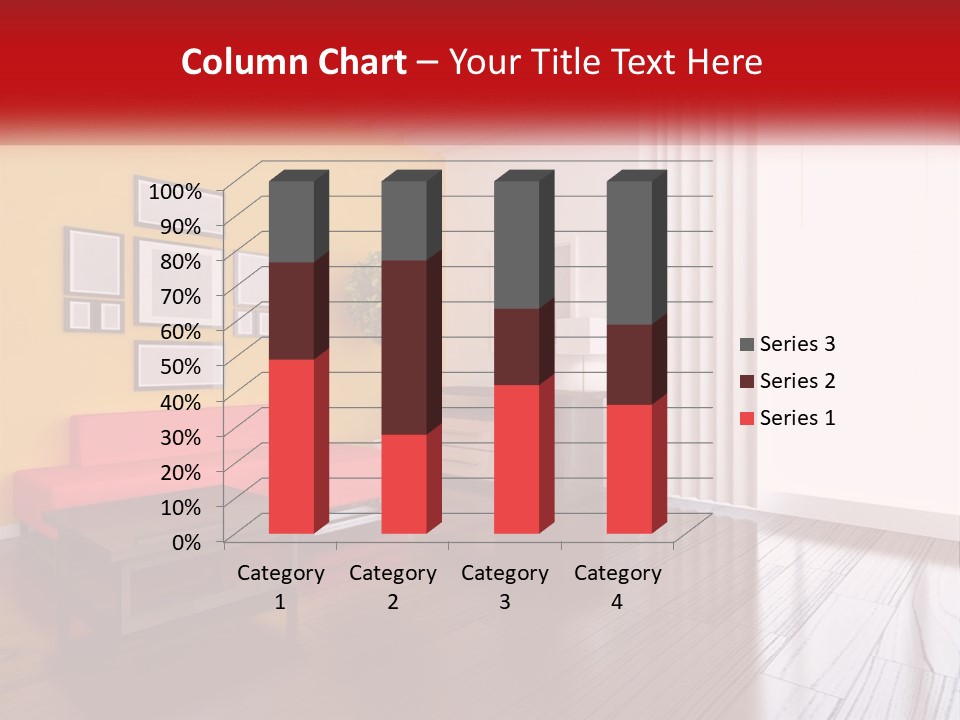 A Living Room With Yellow Walls And A Red Couch PowerPoint Template