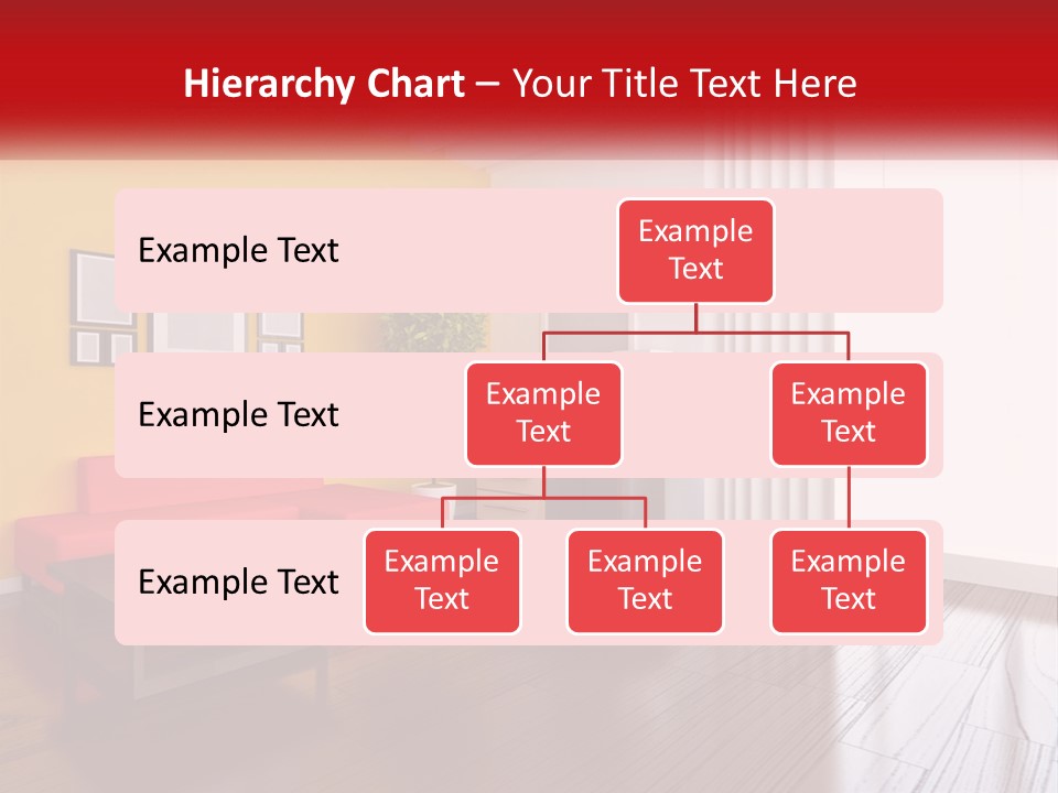 A Living Room With Yellow Walls And A Red Couch PowerPoint Template