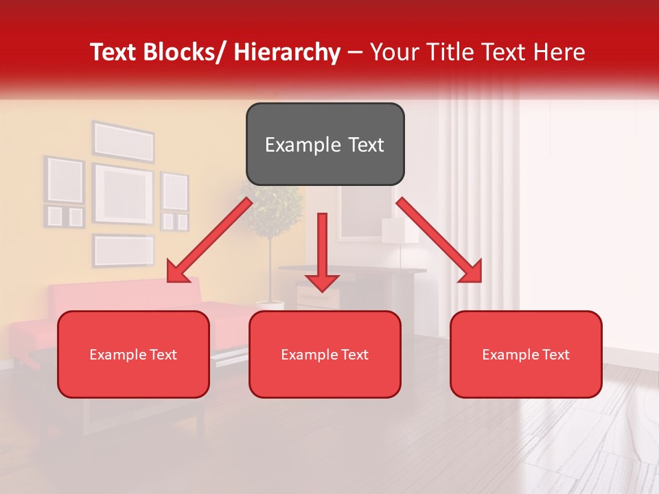A Living Room With Yellow Walls And A Red Couch PowerPoint Template
