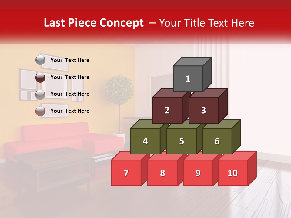 A Living Room With Yellow Walls And A Red Couch PowerPoint Template
