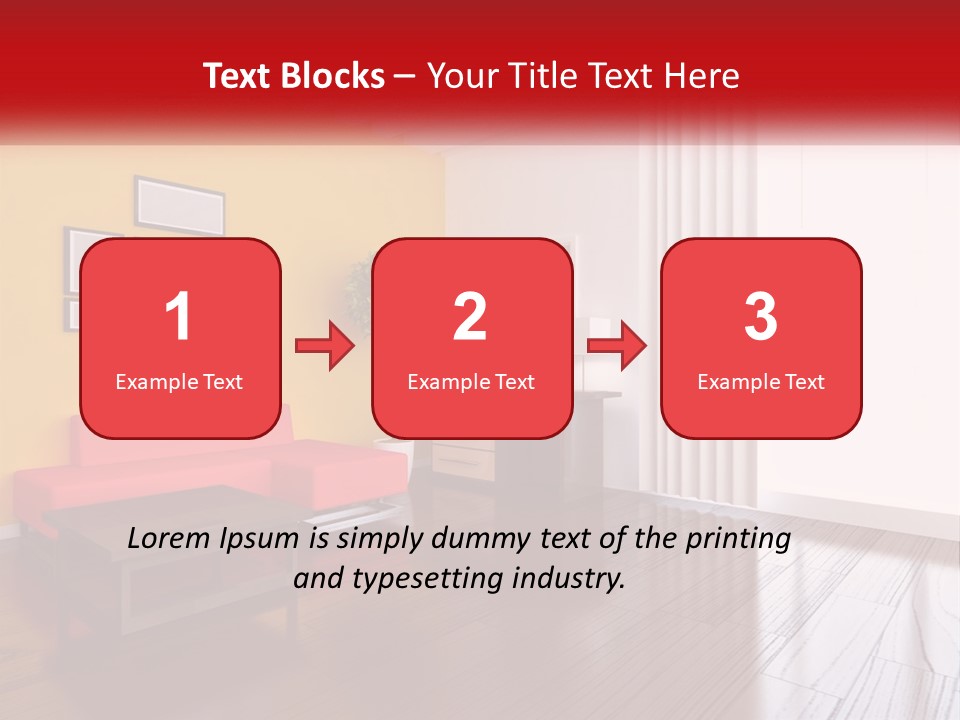 A Living Room With Yellow Walls And A Red Couch PowerPoint Template