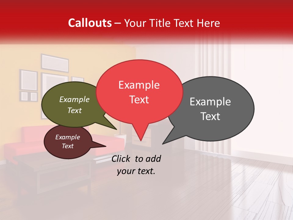 A Living Room With Yellow Walls And A Red Couch PowerPoint Template