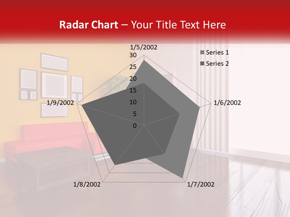A Living Room With Yellow Walls And A Red Couch PowerPoint Template
