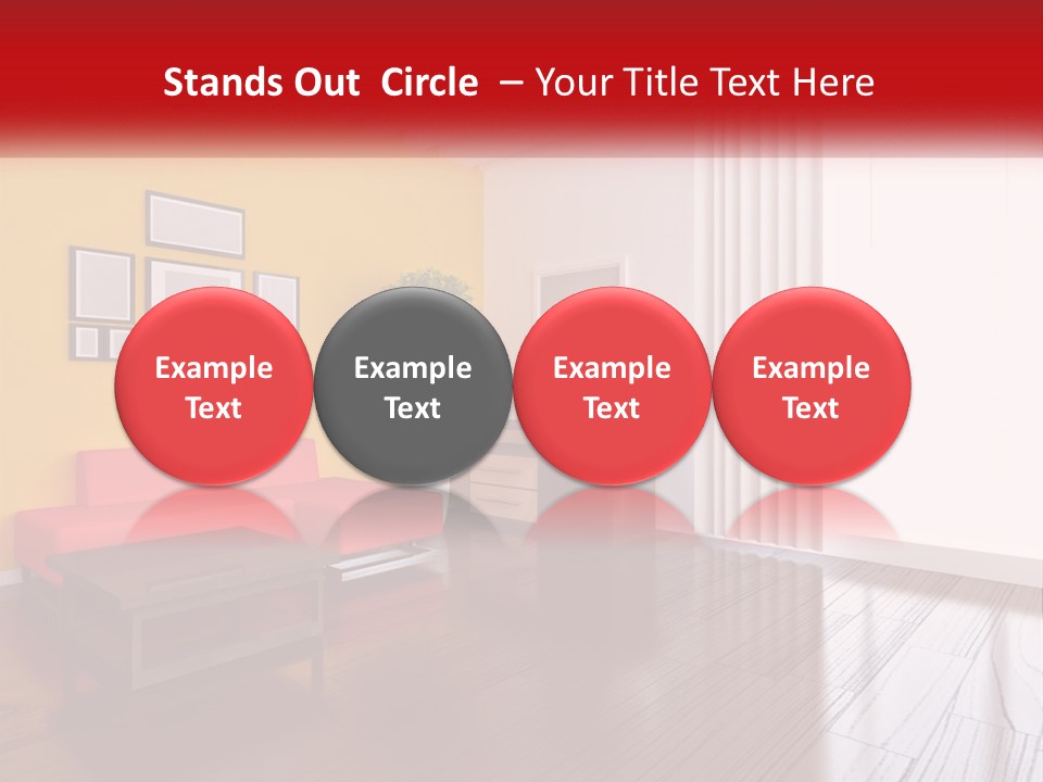 A Living Room With Yellow Walls And A Red Couch PowerPoint Template