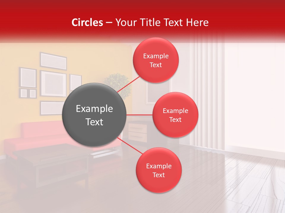 A Living Room With Yellow Walls And A Red Couch PowerPoint Template