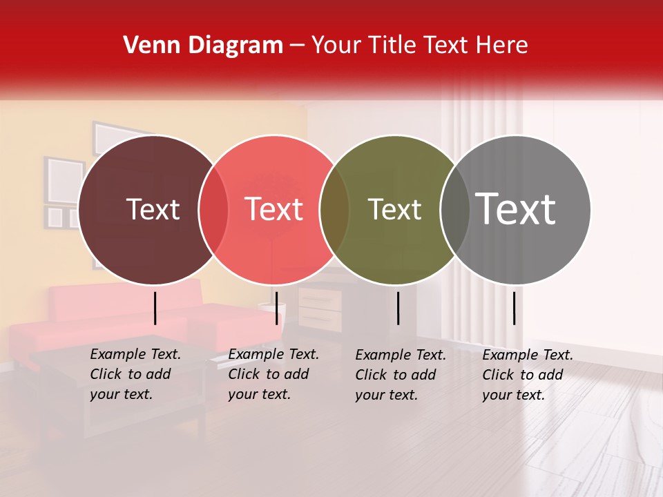 A Living Room With Yellow Walls And A Red Couch PowerPoint Template