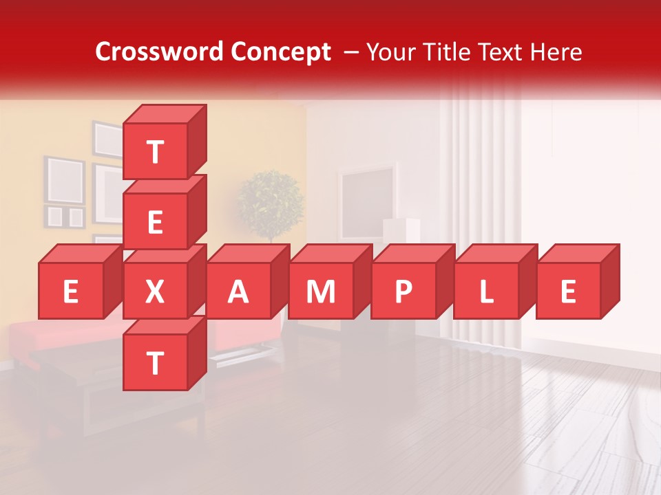 A Living Room With Yellow Walls And A Red Couch PowerPoint Template