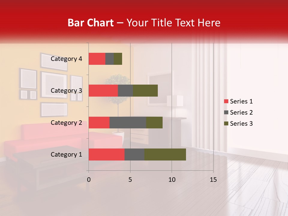 A Living Room With Yellow Walls And A Red Couch PowerPoint Template