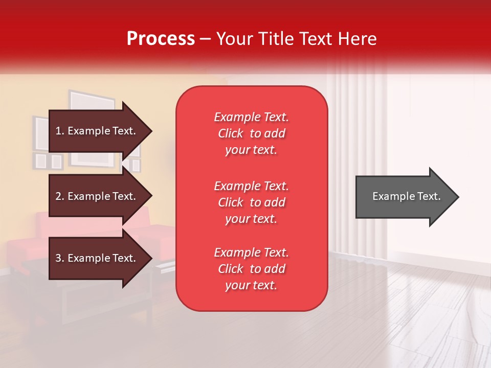 A Living Room With Yellow Walls And A Red Couch PowerPoint Template