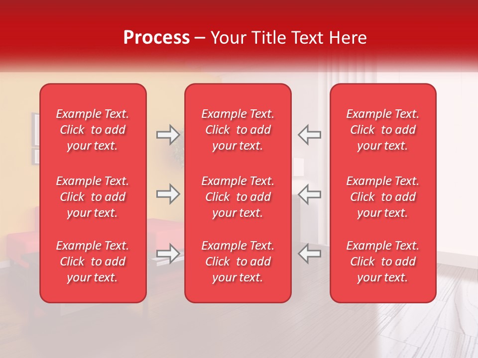 A Living Room With Yellow Walls And A Red Couch PowerPoint Template