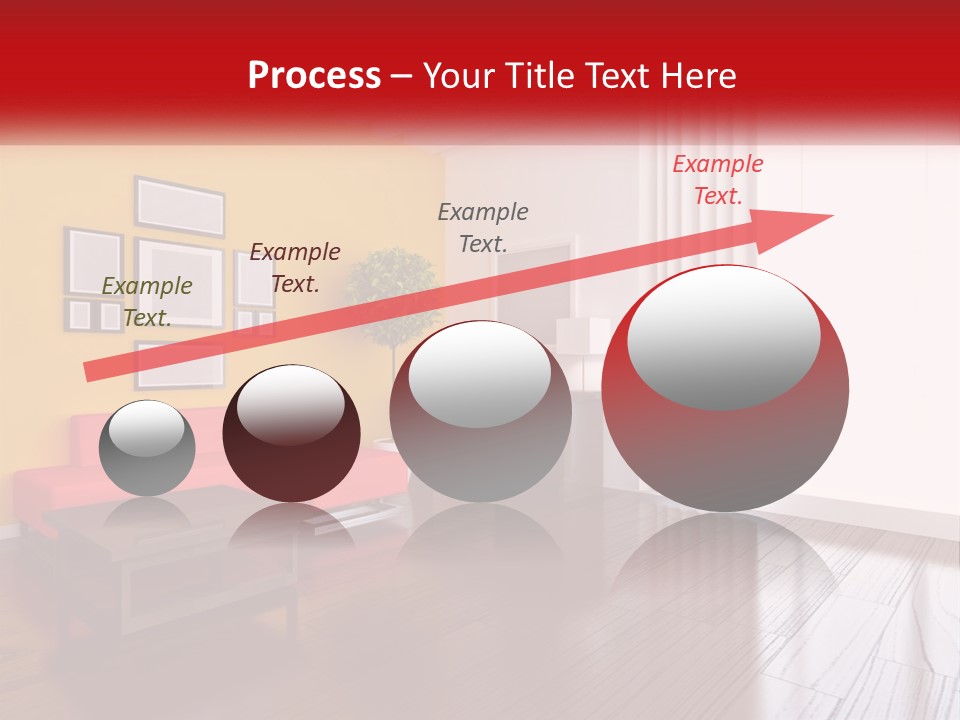 A Living Room With Yellow Walls And A Red Couch PowerPoint Template