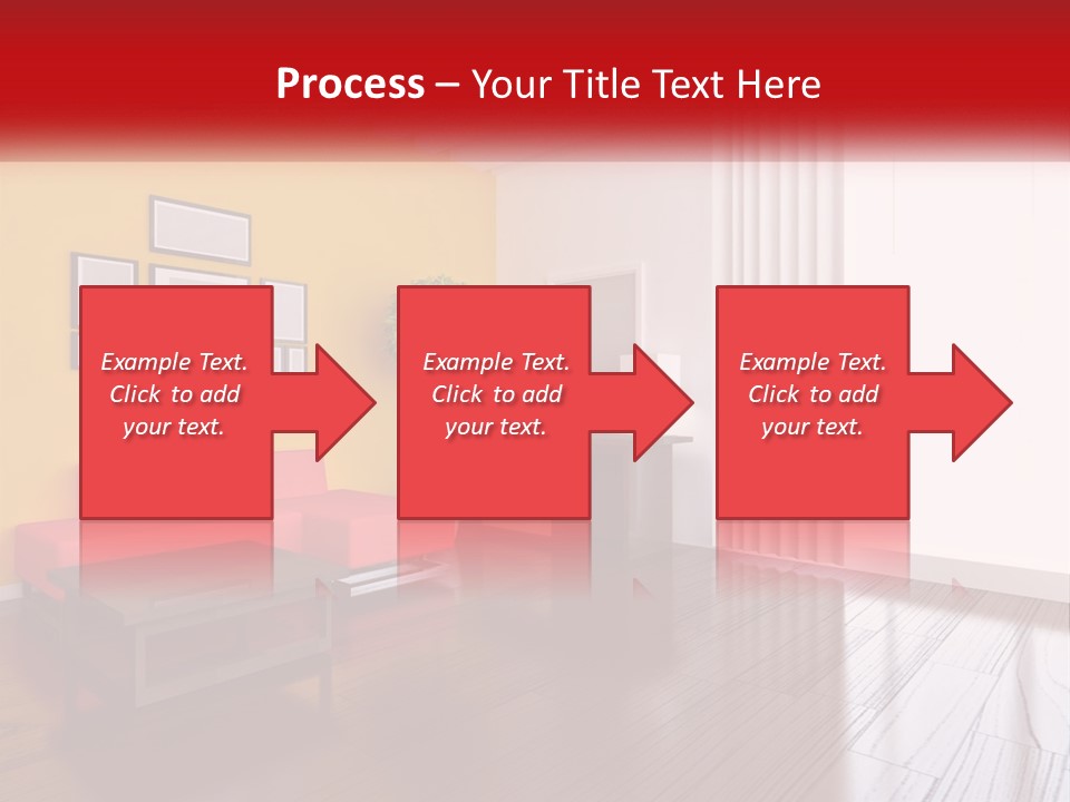 A Living Room With Yellow Walls And A Red Couch PowerPoint Template