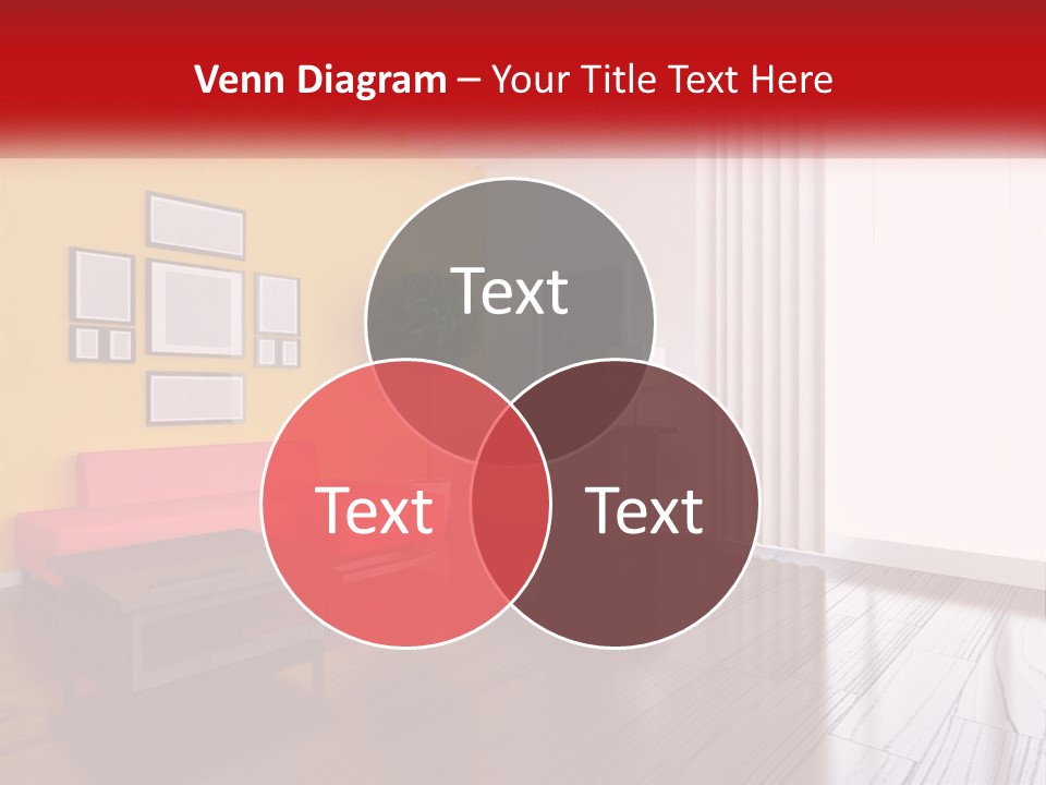 A Living Room With Yellow Walls And A Red Couch PowerPoint Template