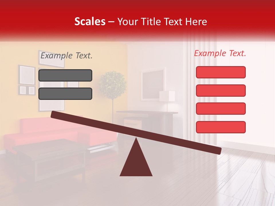 A Living Room With Yellow Walls And A Red Couch PowerPoint Template