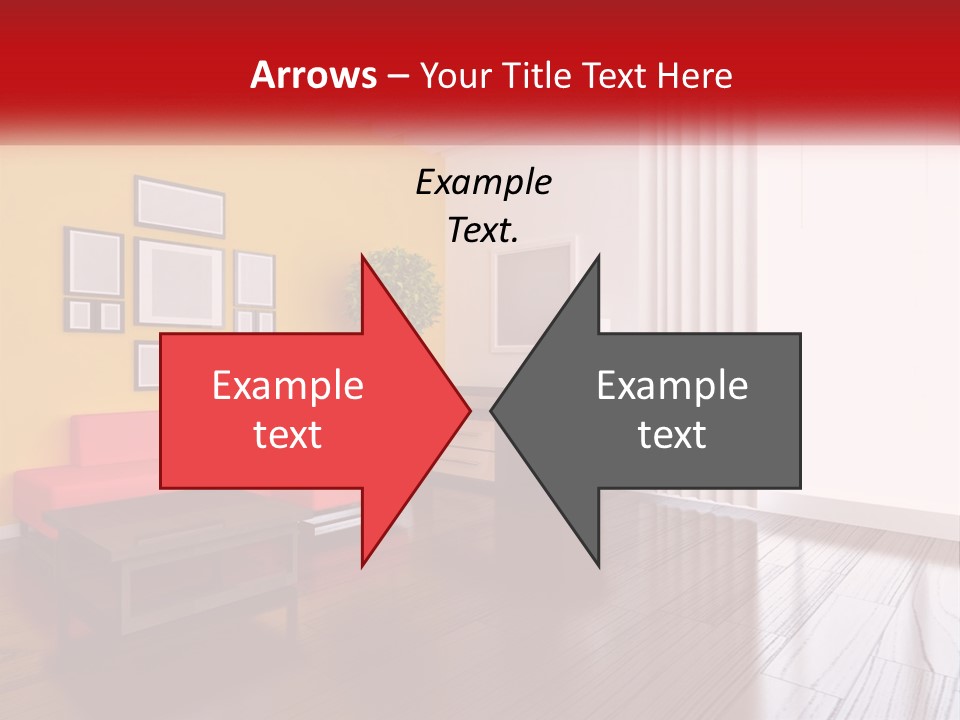 A Living Room With Yellow Walls And A Red Couch PowerPoint Template