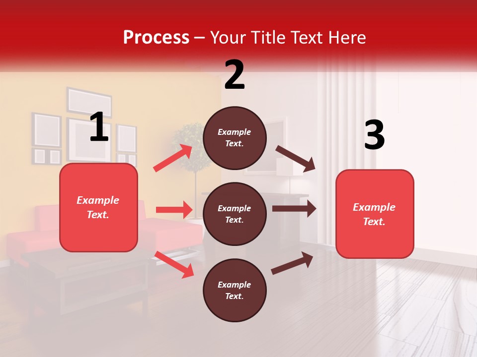 A Living Room With Yellow Walls And A Red Couch PowerPoint Template