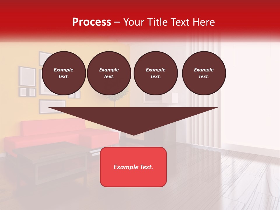 A Living Room With Yellow Walls And A Red Couch PowerPoint Template