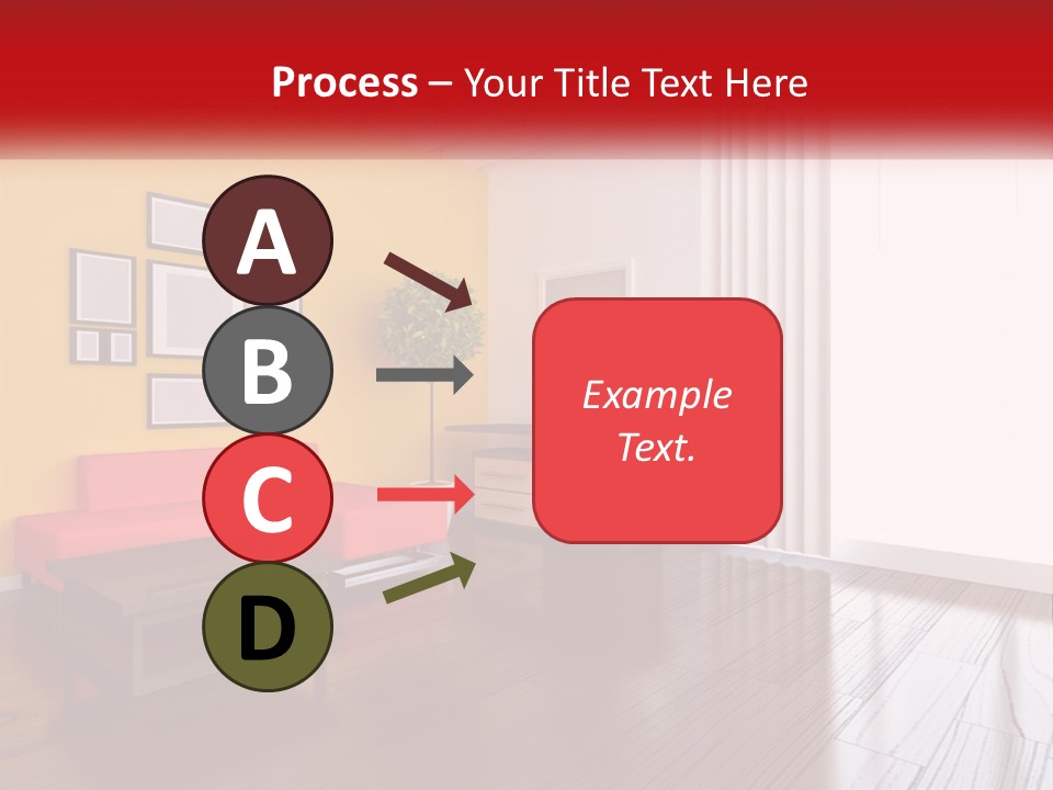 A Living Room With Yellow Walls And A Red Couch PowerPoint Template