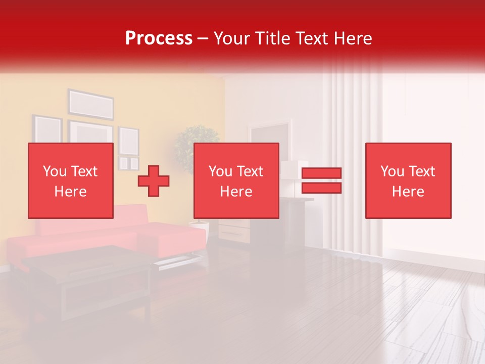 A Living Room With Yellow Walls And A Red Couch PowerPoint Template