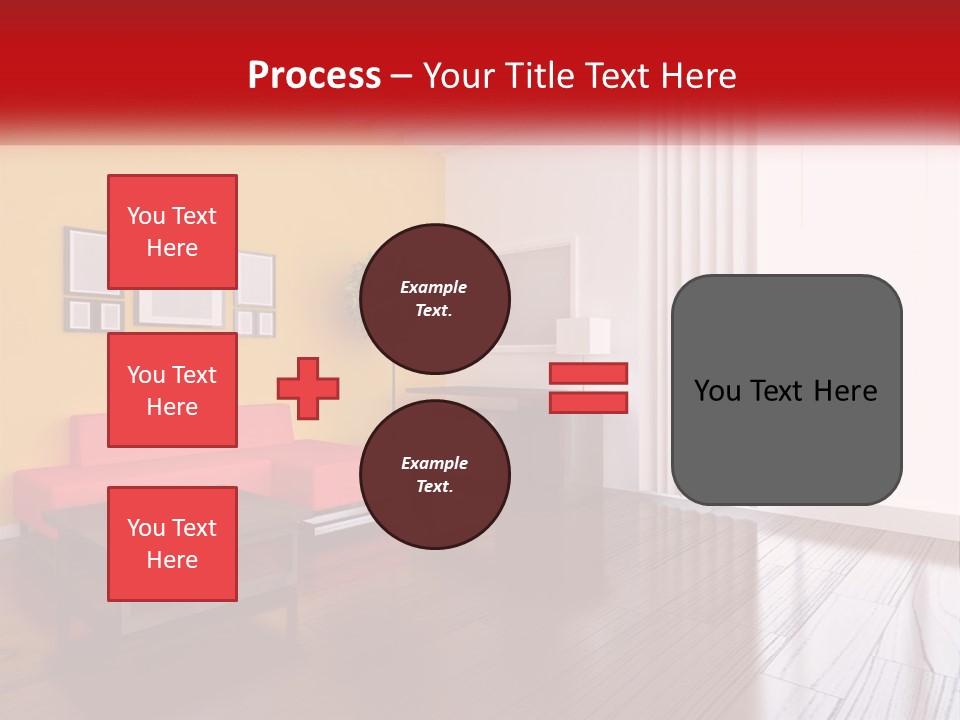 A Living Room With Yellow Walls And A Red Couch PowerPoint Template