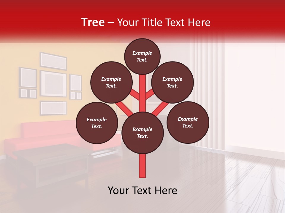 A Living Room With Yellow Walls And A Red Couch PowerPoint Template