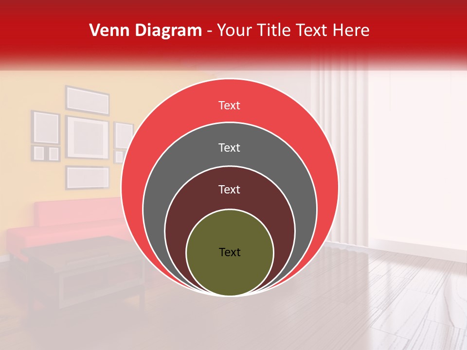 A Living Room With Yellow Walls And A Red Couch PowerPoint Template