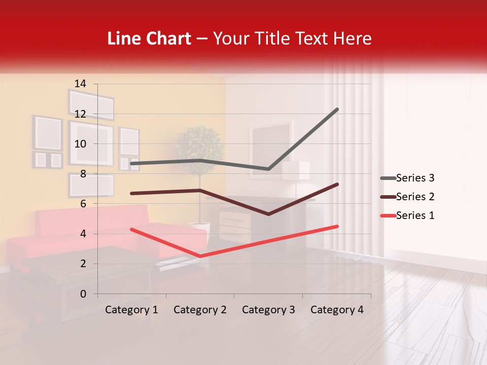 A Living Room With Yellow Walls And A Red Couch PowerPoint Template