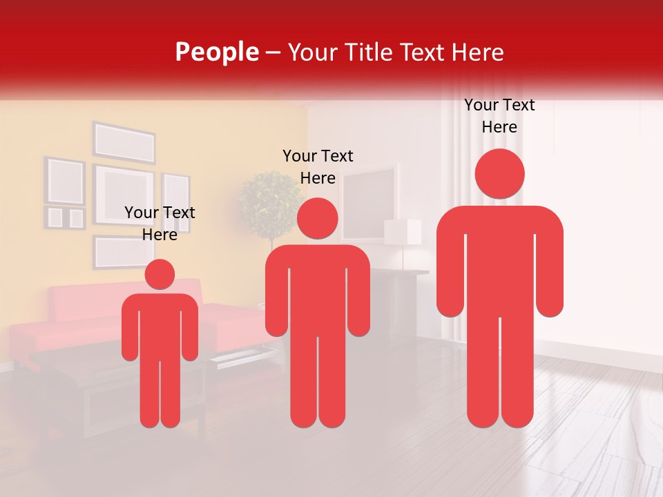 A Living Room With Yellow Walls And A Red Couch PowerPoint Template