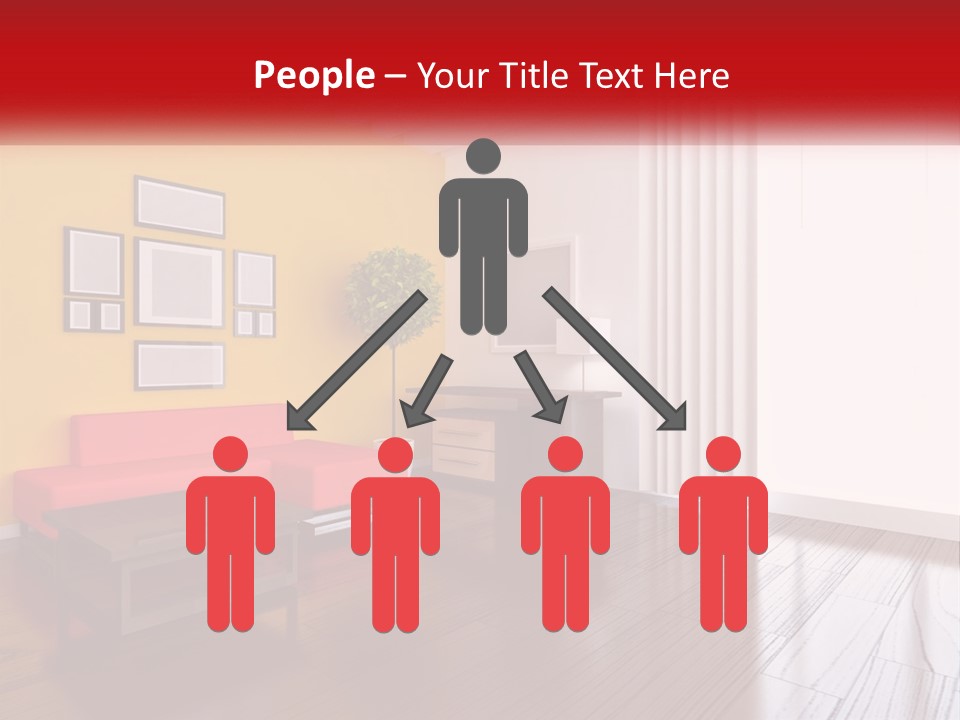 A Living Room With Yellow Walls And A Red Couch PowerPoint Template