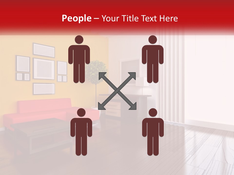 A Living Room With Yellow Walls And A Red Couch PowerPoint Template