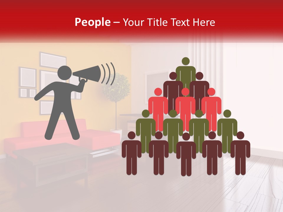 A Living Room With Yellow Walls And A Red Couch PowerPoint Template