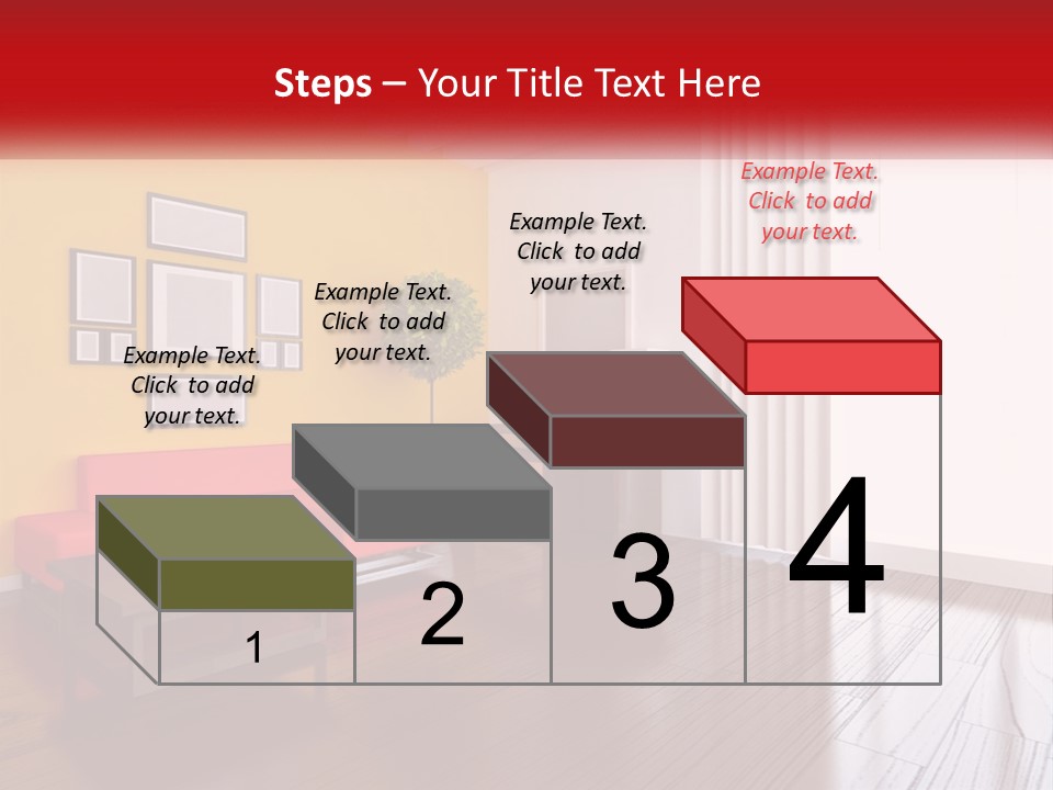 A Living Room With Yellow Walls And A Red Couch PowerPoint Template