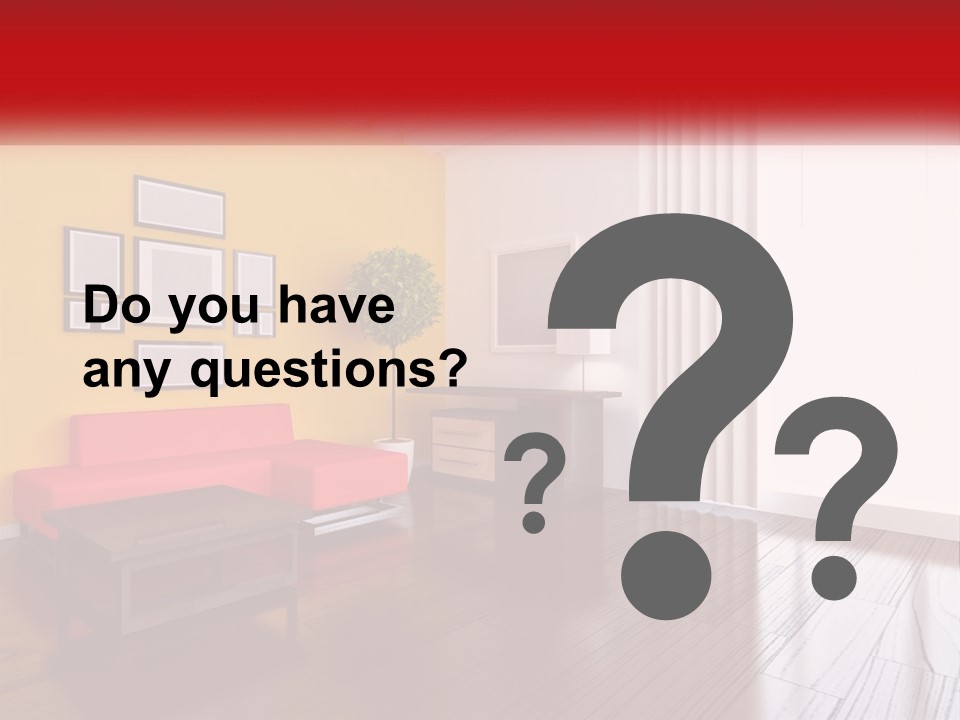 A Living Room With Yellow Walls And A Red Couch PowerPoint Template