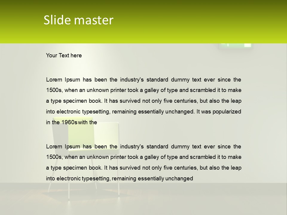 A Green Chair Sitting In Front Of A White Wall PowerPoint Template