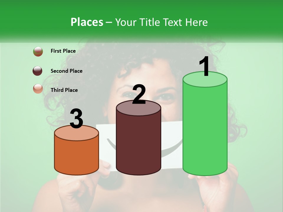 A Woman Holding A Card With A Smiley Face On It PowerPoint Template