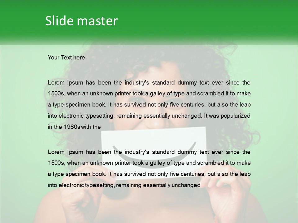 A Woman Holding A Card With A Smiley Face On It PowerPoint Template