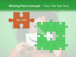 A Woman Holding A Card With A Smiley Face On It PowerPoint Template