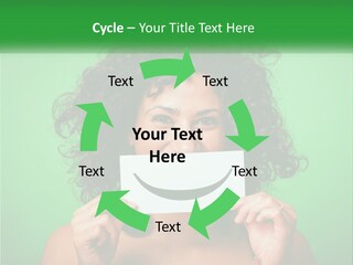 A Woman Holding A Card With A Smiley Face On It PowerPoint Template