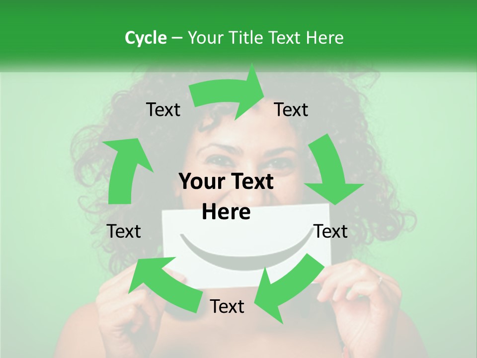 A Woman Holding A Card With A Smiley Face On It PowerPoint Template