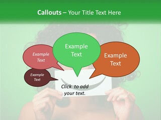 A Woman Holding A Card With A Smiley Face On It PowerPoint Template