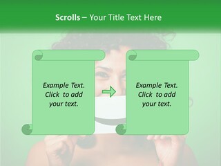 A Woman Holding A Card With A Smiley Face On It PowerPoint Template