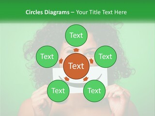 A Woman Holding A Card With A Smiley Face On It PowerPoint Template